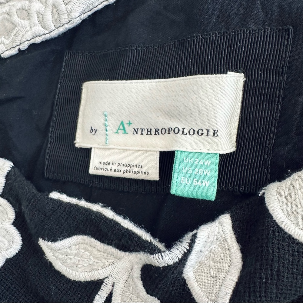 Anthropologie + Plus Embroidered One Shoulder Midi Dress Black White Size 20W - Picture 8 of 14